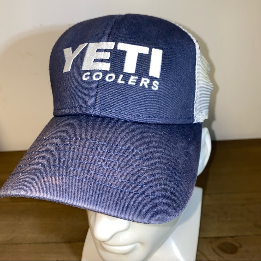 YETI Coolers Trucker Faded Hat Navy Blue Snapback Mesh Adjustable Baseball Cap